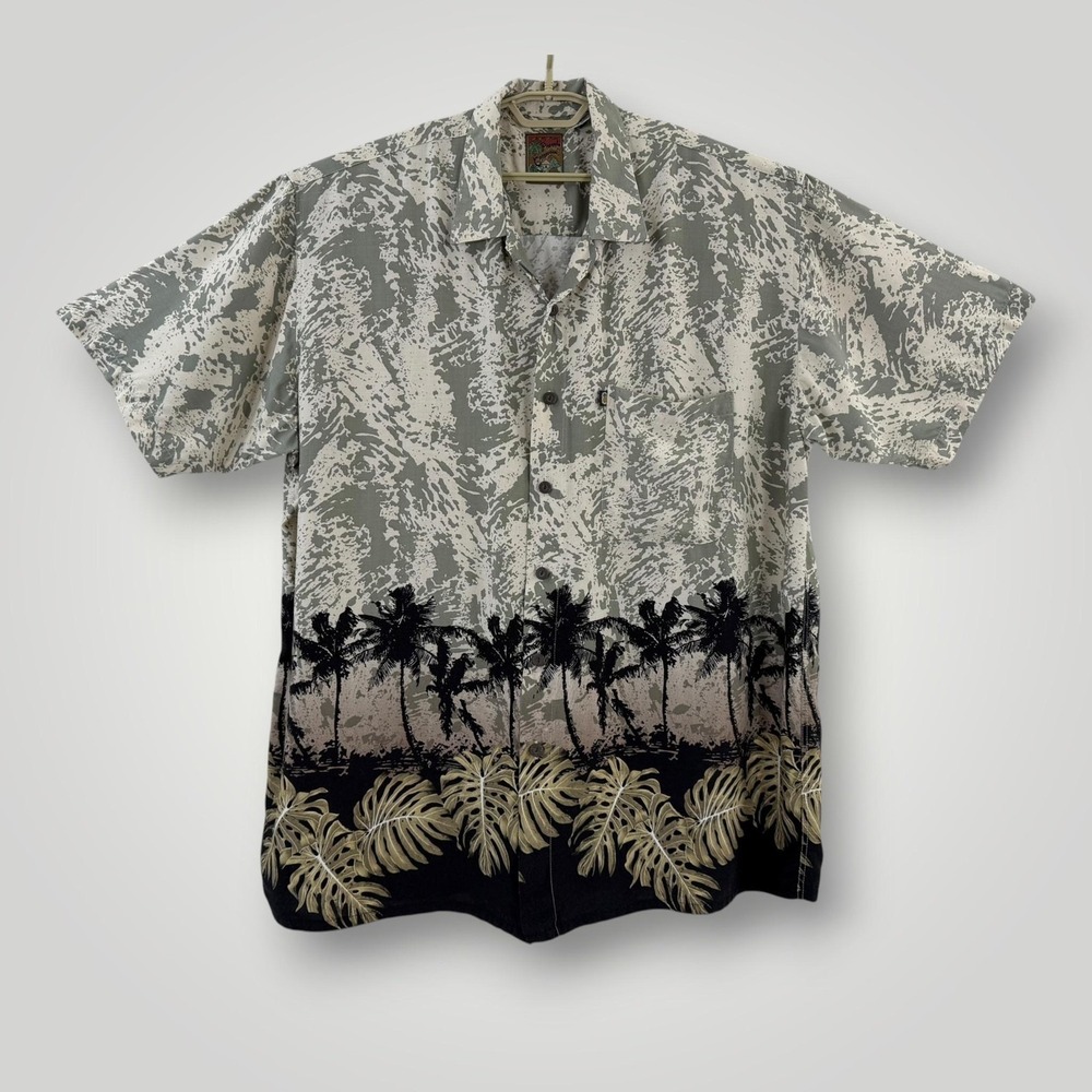 Pineapple Connection Shirt Mens Big 2X Gray Rayon Hawaiian Palm Tree Aloha